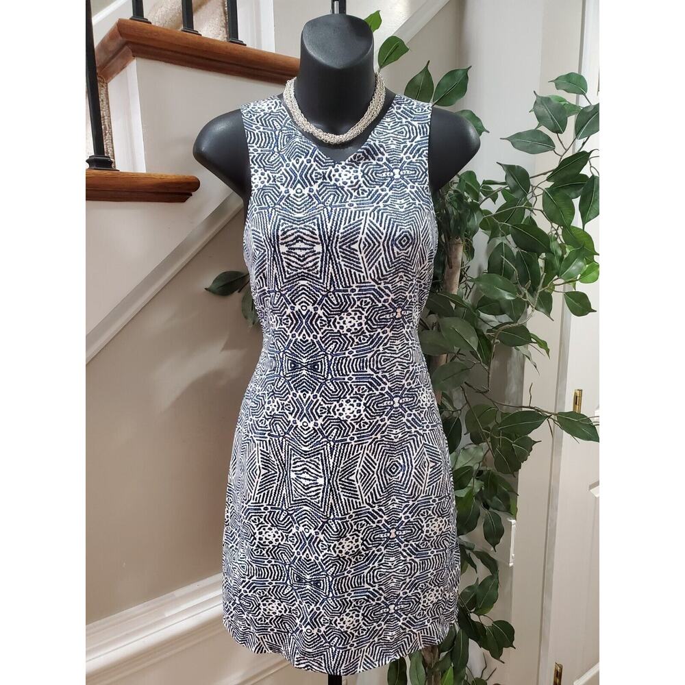Tinley Women White Blue 100% Polyester Sleeveless V Neck Knee Length Dress Small